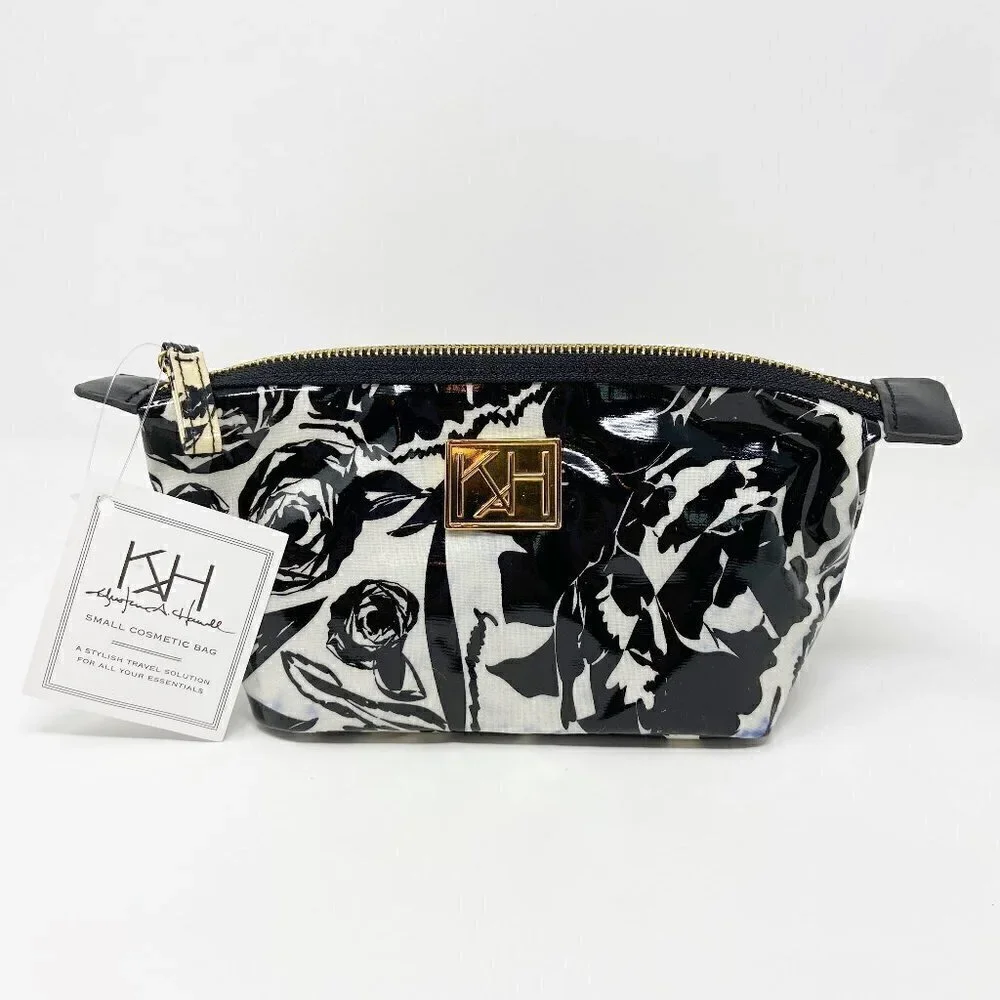 ANNA GRIFFIN | Set of 2 Black White Floral Cosmetic Bags Coated Cotton